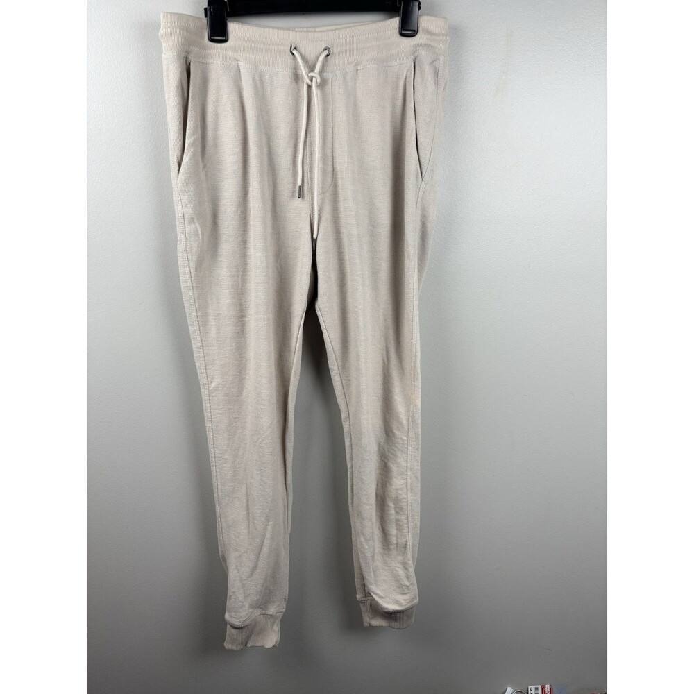 Free Planet Sweatpants Mens 32 M Cotton Fleece Jogger Drawstring Cream Rib Cuff
